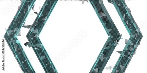 Abstract geometric shapes resembling shattered glass on a black background