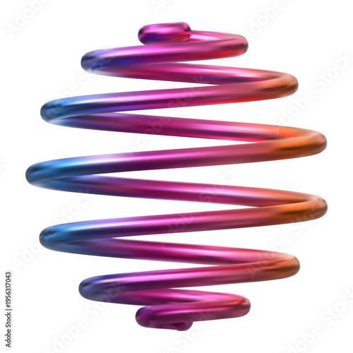 A metal coil spring with a vibrant gradient color from blue to pink and orange, round shape.