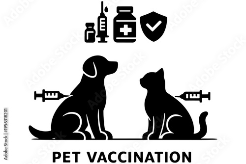 Minimal Pet Vaccination Illustration with Syringe Icons