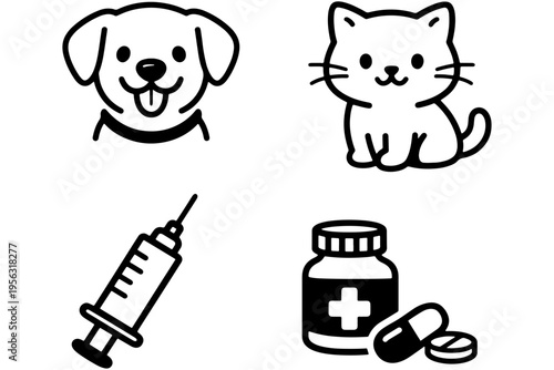Pet Vaccination Icon Set Minimal Line Art Collection