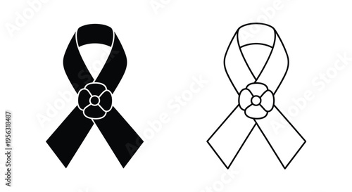 Black Mourning Ribbon Vector Icon Set