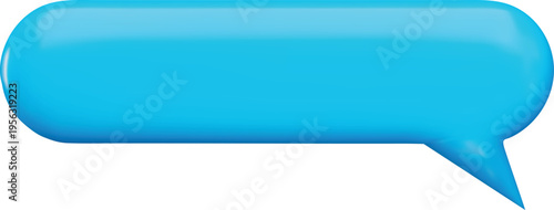 3D cartoon glossy blue speech bubble volume vector icon, roundish empty text bubble, social media chat message