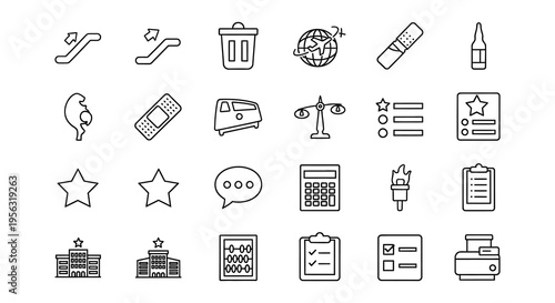 Collection of minimalist line icons representing various concepts and services