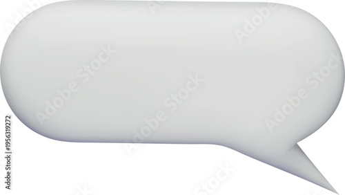 3D glossy white speech bubble vector icon, volume roundish rectangular empty text bubble, social media chat message