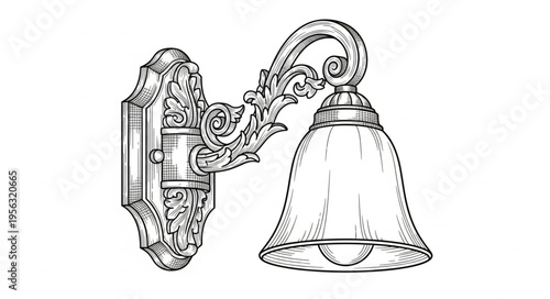 Vintage Wall Sconce with Ornate Details and Bell-Shaped Shade.