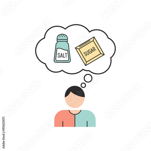 Person thinking about salt and sugar, healthy eating choice concept
