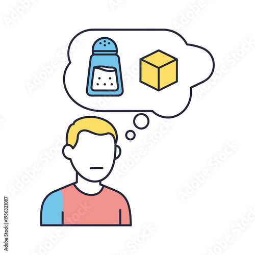 Person thinking about salt and sugar cubes, healthy eating concept