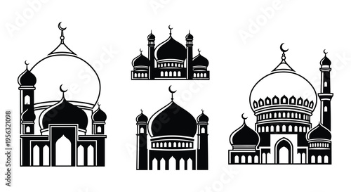 Collection of black silhouette mosque dome and minaret designs