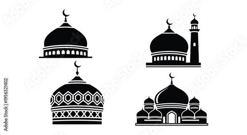 Collection of black silhouette mosque dome and minaret designs