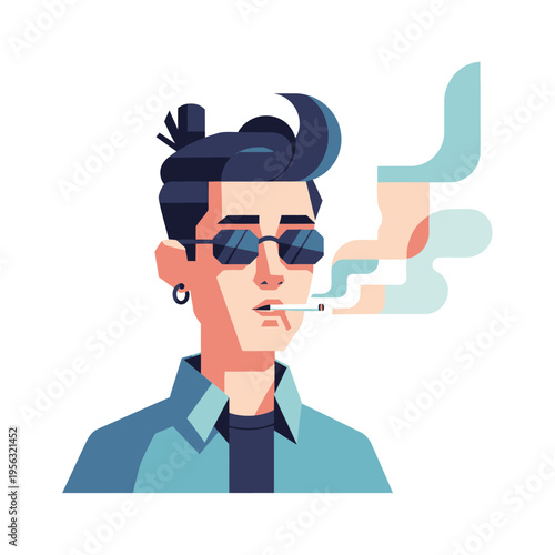Stylish young man with sunglasses smoking, flat illustration