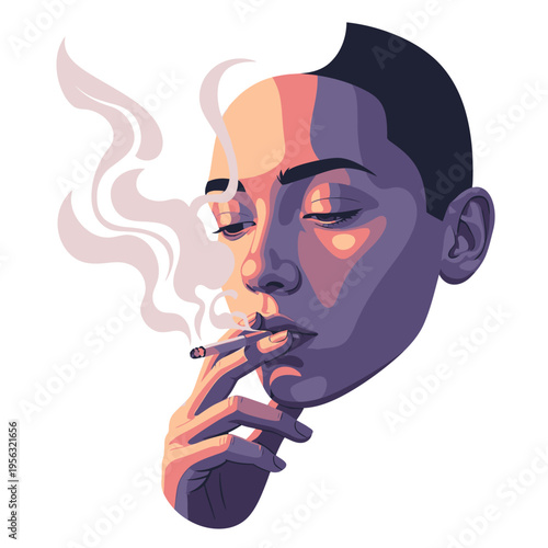Woman Smoking Cigarette, Dramatic Lighting, Abstract Portrait, Smoke Wisps