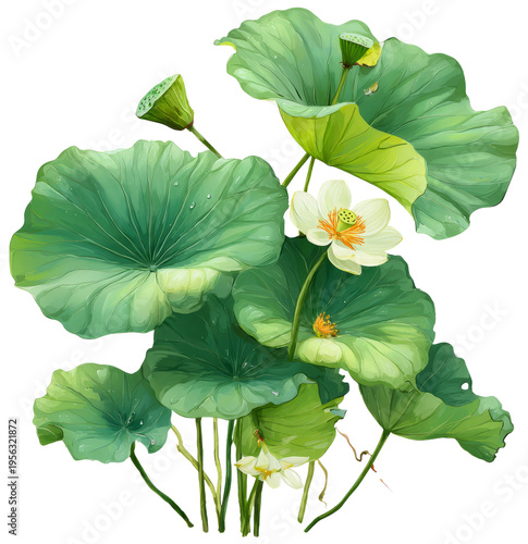 White lotus flower and leaves