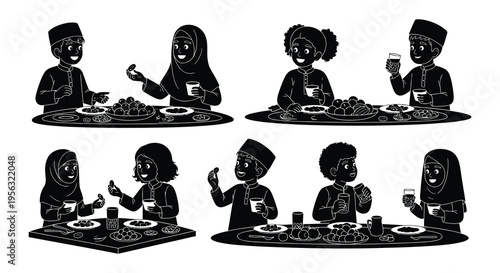 A group of people some wearing traditional clothing sharing a meal together