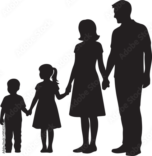 set of children silhouettes, baby silhouette, boy, girl