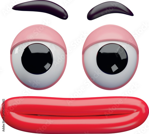 3D cartoon funny face with patient emotion expression, comic eyes, mouth and eyebrows realistic vector 3D design