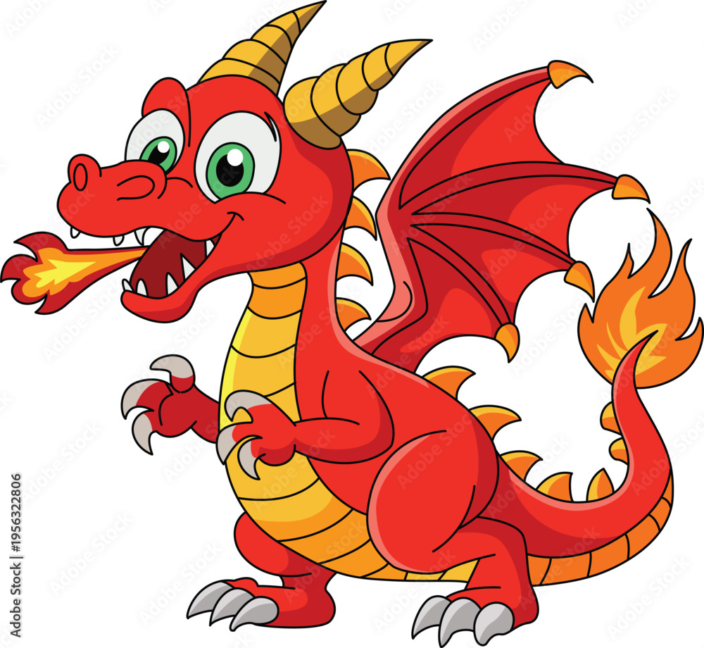 Fototapeta premium Cute Cartoon Dragon Fantasy Creature Illustration
