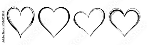 Obraz na plátně Black Hand Drawn Heart Shapes Set Brush Stroke Love Symbols