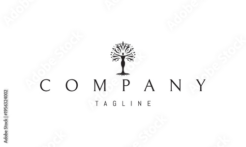 A vector logo featuring a fertility goddess shaped like a tree, symbolizing nature, life, growth, feminine energy, and sacred harmony with the earth.
