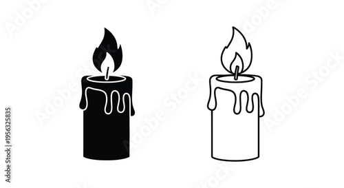 Burning candle icons. 2 wax candle vector set.