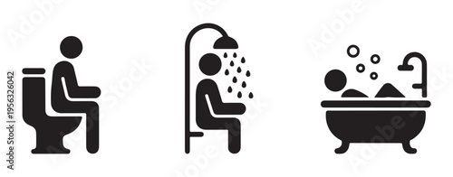 Vector icons illustrating human activities related to hygiene toilet use shower bath isolated symbols