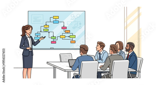 Business Woman Presenting Flow Chart to Colleagues