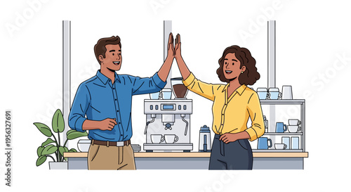 Colleagues Celebrating Success at Coffee Station