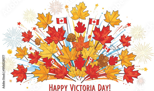 Vibrant canadian foliage celebrating victoria day with maple leaves and flags
