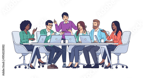 Diverse Team Brainstorming in Modern Office