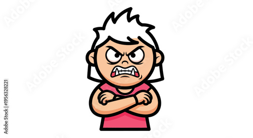 Angry cartoon boy with crossed arms.