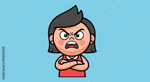 angry cartoon boy with crossed arms.