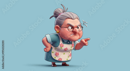 cartoon granny pointing accusingly.