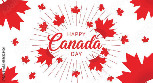 Vibrant canada day celebration with red maple leaves and patriotic text