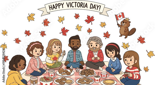 Happy victoria day celebration with diverse group of friends