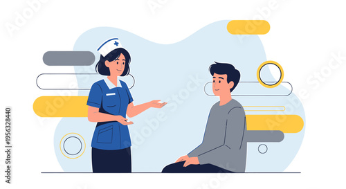 Doctor discusses health with patient in clinic office setting indoors