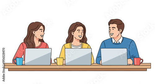 Young Coworkers Discussing Work at Long Table