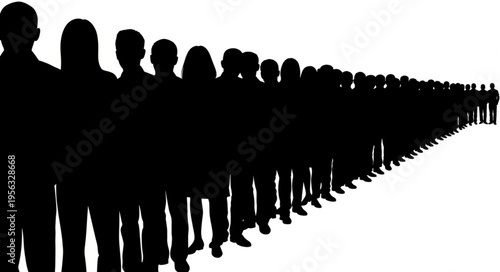 Silhouette Crowd - A Long Line of People in Shadow.