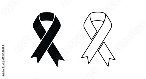 Black Ribbon Vector Icon Set for Awareness