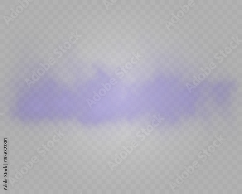 Soft purple smoke fog cloud isolated on transparent background abstract mist overlay atmospheric effect.
