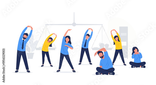 Group of people practicing yoga for health and wellness in a serene environment