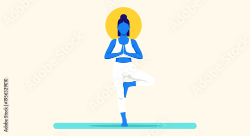 A serene woman practices yoga on a mat outdoors focusing on health and wellness.