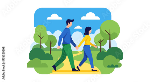 Couple walking hand in hand for health benefits in a serene park