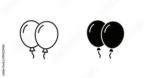 Vector illustration of two balloons icon set, simple outline and solid black style on a transparent background