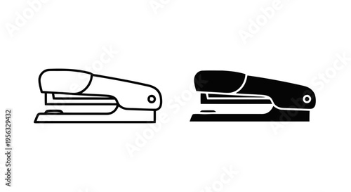 Vector illustration of stapler icon set, office stationery tool for paper binding on a transparent background