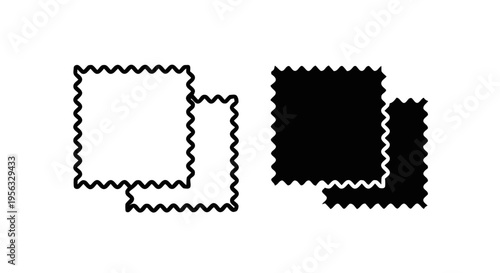 Vector illustration of fabric swatch icon set, textile sample symbol, zigzag edge square shape on a transparent background