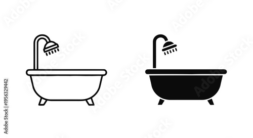 Vector illustration of bathtub with shower head icon set on a transparent background