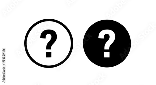 Vector illustration of set of two question mark icons, one outlined and one filled on a transparent background