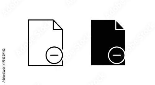 Vector illustration of document icon with minus sign, file removal or delete symbol on a transparent background
