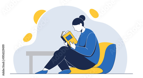 A woman prioritizes her health by reading a book on lifestyle and wellness while sitting on a couch.