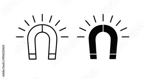 Vector illustration of set of horseshoe magnet icons with radiating lines on a transparent background