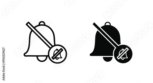 Vector illustration of notification mute icon set, bell with slash sign, silent mode symbol on a transparent background